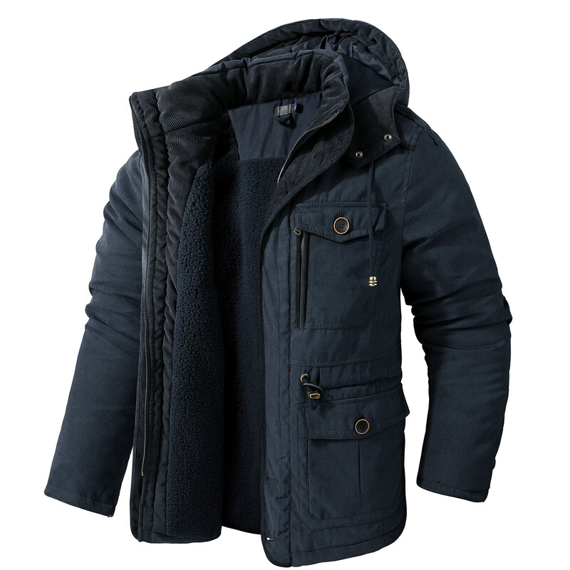 Winter Fleece Parkas Ανδρικά Ζεστά Αντιανεμικά Μπουφάν Ανδρικό παλτό Parka με κουκούλα Ανδρική γούνα Εξωτερικά ρούχα Casual Μπουφάν με επένδυση από βαμβάκι