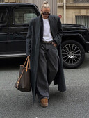 Femei Toamnă Iarnă Dungi Pardesiu largi cu rever cu mâneci întregi Manecă lungă supradimensionată Moda doamnă pentru navetă Îmbrăcăminte pe stradă