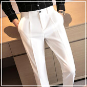 Ανοιξιάτικη και Φθινοπωρινή Μόδα Casual Business Κορεατική Έκδοση Βρετανικού Στιλ Ψηλόμεση Slim Fit Σκούρο ριγέ cropped παντελόνι