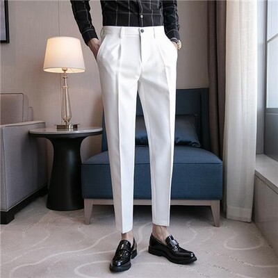 Ανοιξιάτικη και Φθινοπωρινή Μόδα Casual Business Κορεατική Έκδοση Βρετανικού Στιλ Ψηλόμεση Slim Fit Σκούρο ριγέ cropped παντελόνι