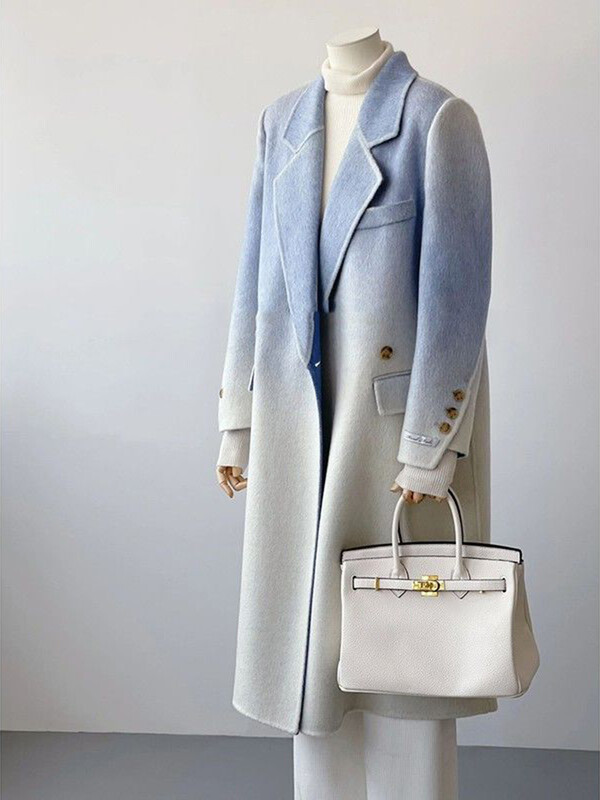 Zimski ženski vintage dugi vuneni kaput 2024. Modne jakne dugih rukava Chic Gradient Gornja odjeća Ležerni kaput za korejske žene