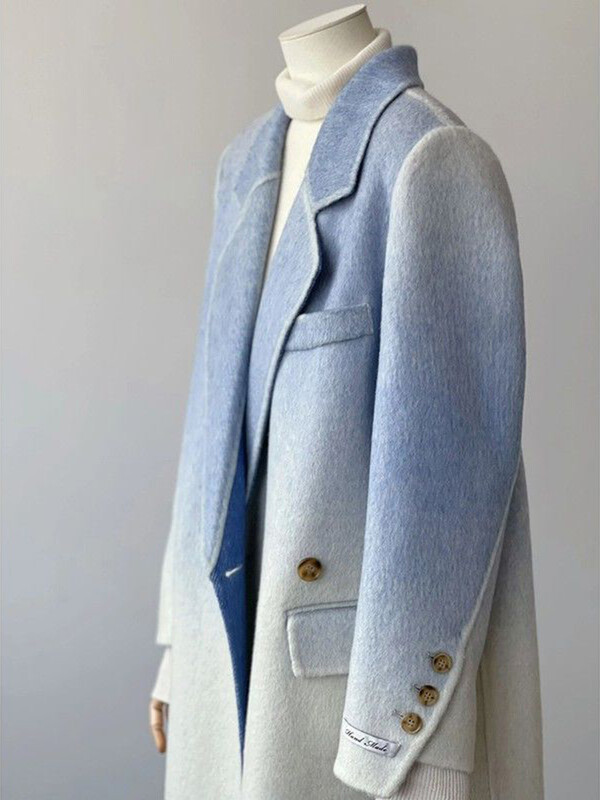 Zimski ženski vintage dugi vuneni kaput 2024. Modne jakne dugih rukava Chic Gradient Gornja odjeća Ležerni kaput za korejske žene