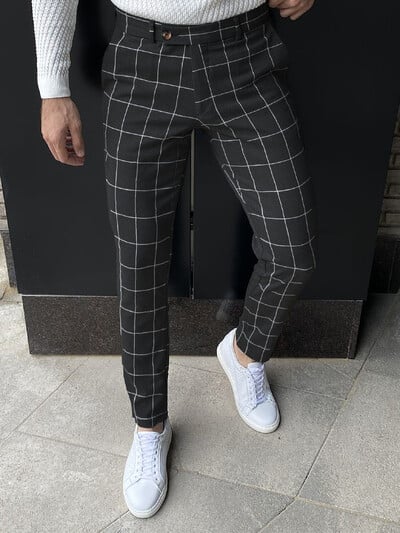 Karirane modne uske muške hlače Four Seasons Udobne prozračne hlače malih nogavica Nove vruće dnevne ležerne poslovne hlače za izlazak