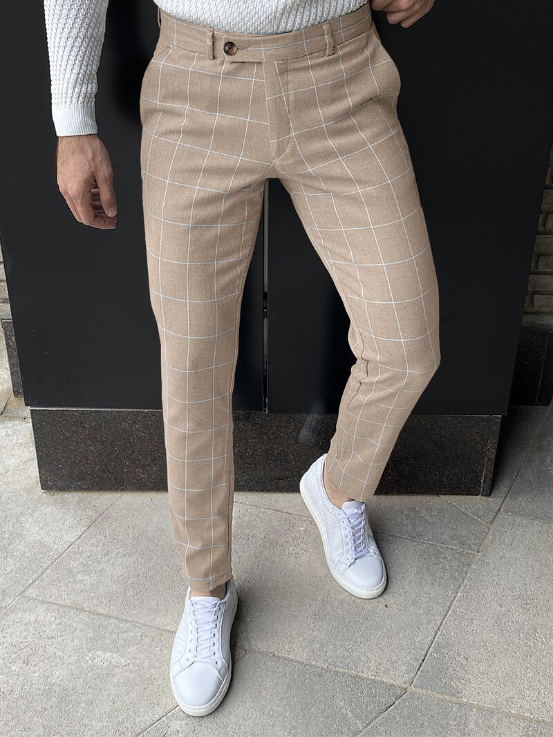 Karirane modne uske muške hlače Four Seasons Udobne prozračne hlače malih nogavica Nove vruće dnevne ležerne poslovne hlače za izlazak