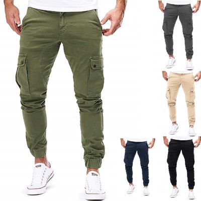 Pantaloni cargo skinny cu mai multe buzunare elastici pentru bărbați Pantaloni de trening cu mai multe buzunare de culoare uni Pantaloni de jogging ocazional de lucru în aer liber