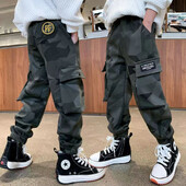 Primăvară Toamnă Lejeră Casual Trendy Pantaloni Copii Picioare Largi Camuflaj Pantaloni Copii Bumbac Tesatura Mixta Talie Inalta