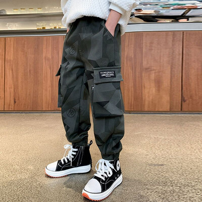 Primăvară Toamnă Lejeră Casual Trendy Pantaloni Copii Picioare Largi Camuflaj Pantaloni Copii Bumbac Tesatura Mixta Talie Inalta