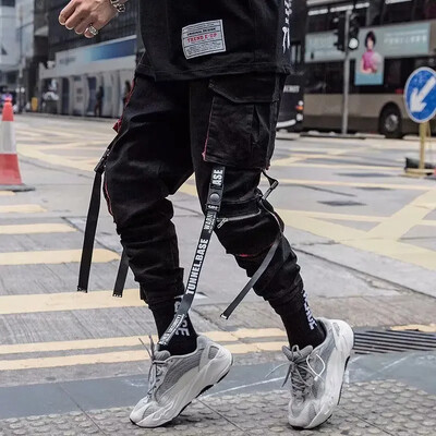 Joggers Cargo Bikses vīriešiem Ikdienas Hip Hop Hit Color Pocket Vīriešu bikses Sporta bikses Streetwear Lentes Techwear Bikses