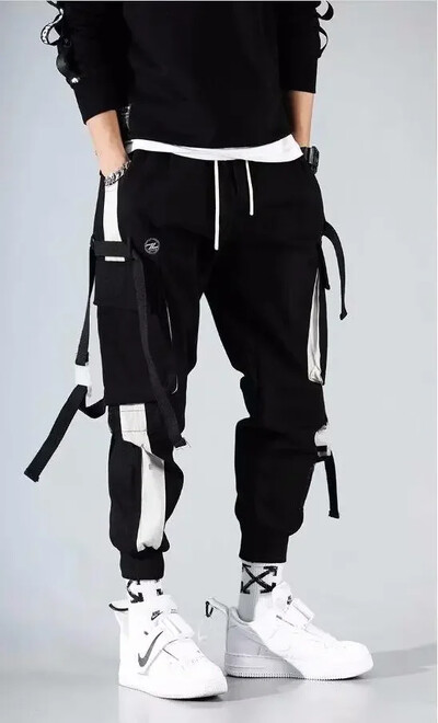 Joggers Cargo Bikses vīriešiem Ikdienas Hip Hop Hit Color Pocket Vīriešu bikses Sporta bikses Streetwear Lentes Techwear Bikses