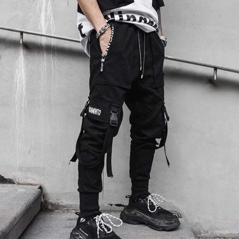Joggers Cargo Bikses vīriešiem Ikdienas Hip Hop Hit Color Pocket Vīriešu bikses Sporta bikses Streetwear Lentes Techwear Bikses