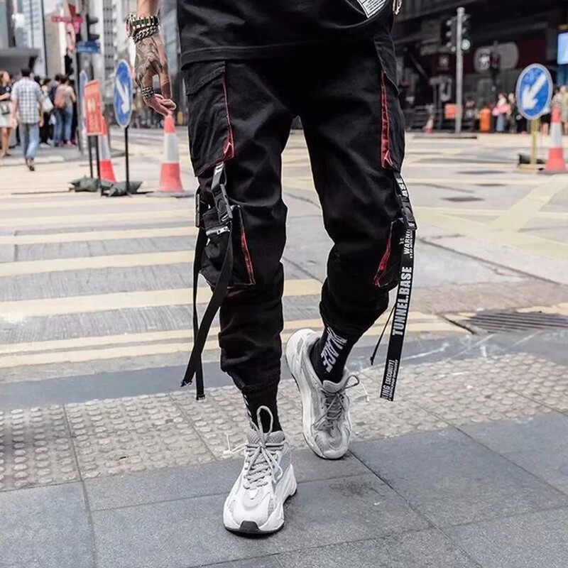Joggers Cargo Bikses vīriešiem Ikdienas Hip Hop Hit Color Pocket Vīriešu bikses Sporta bikses Streetwear Lentes Techwear Bikses