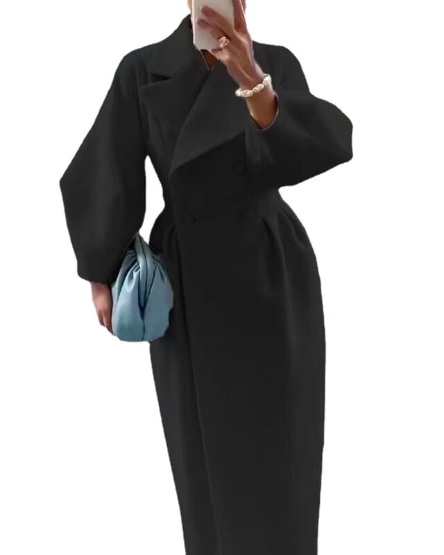 Toamnă și iarnă, nou stil retro palat, mâneci felinare, rever mare, haină de lână, haină lungă пальто женское