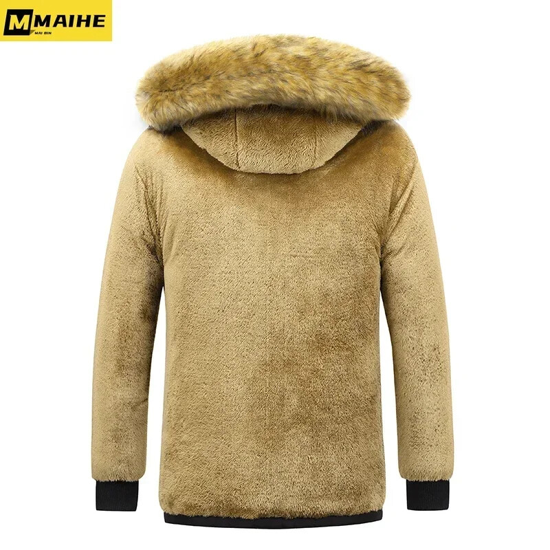 Ανδρικό μπουφάν με γούνινο γιακά με κουκούλα Classic Casual Parka Ανδρικό 2024 Νέο αντιανεμικό fleece Ζεστό χοντρό μπουφάν Parkas Ανδρικό παλτό