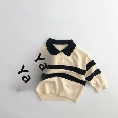Pulover pentru copii, primăvară, toamnă, în stil coreean, tricou polo versatil, băieți, fete, pentru bebeluși, în două piese, cu nasturi, cu rever, tricotat