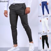 2024 Pantaloni casual noi, eleganti, pantaloni creion, slim, solidi, pentru bărbați, comozi, de afaceri, formali, pantaloni de vânzare caldă în patru sezoane