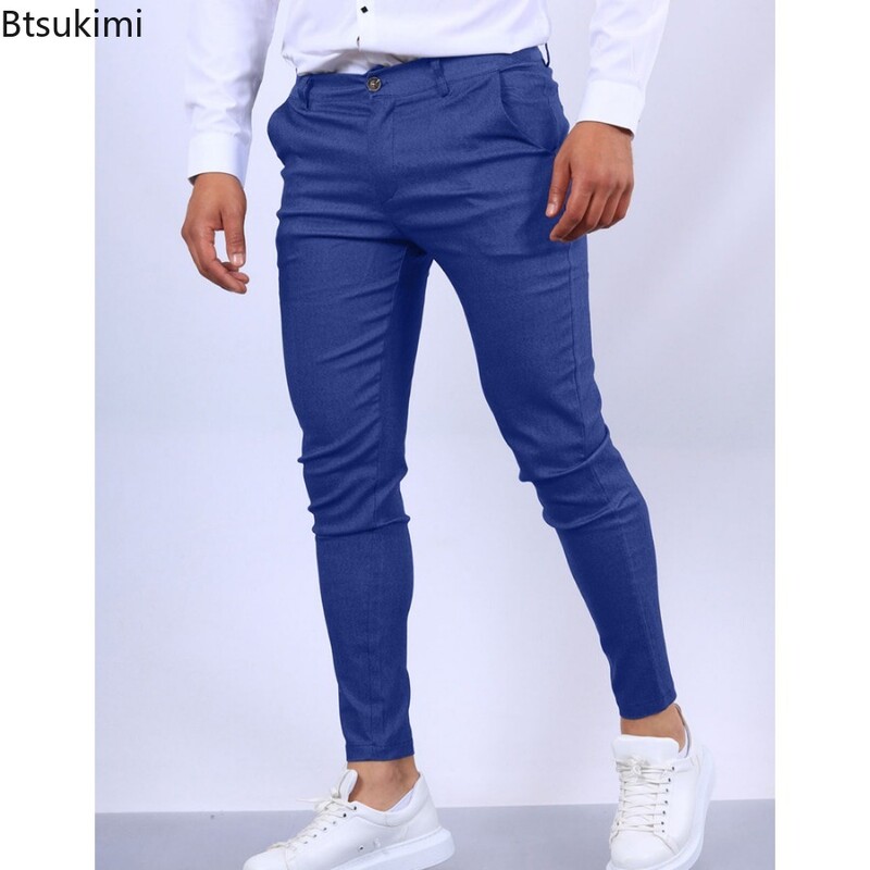 2024 Pantaloni casual noi, eleganti, pantaloni creion, slim, solidi, pentru bărbați, comozi, de afaceri, formali, pantaloni de vânzare caldă în patru sezoane
