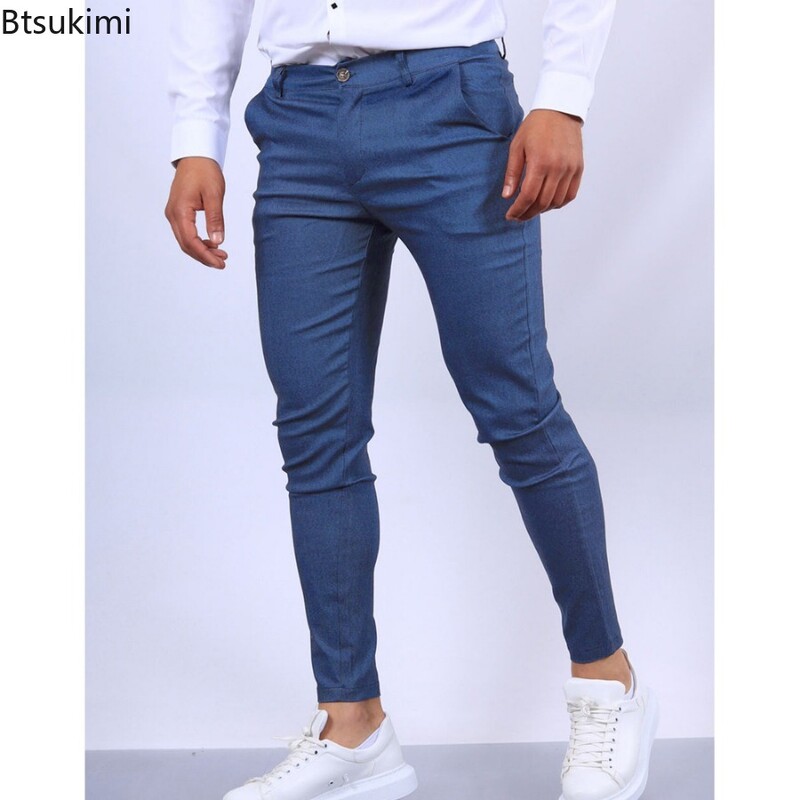 2024 Pantaloni casual noi, eleganti, pantaloni creion, slim, solidi, pentru bărbați, comozi, de afaceri, formali, pantaloni de vânzare caldă în patru sezoane