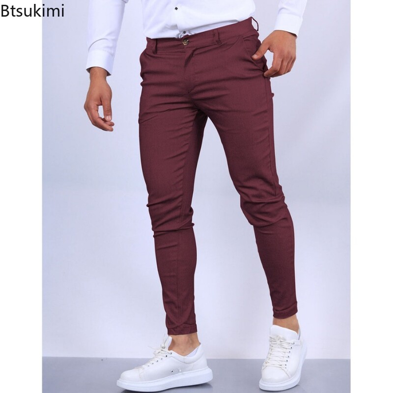 2024 Pantaloni casual noi, eleganti, pantaloni creion, slim, solidi, pentru bărbați, comozi, de afaceri, formali, pantaloni de vânzare caldă în patru sezoane