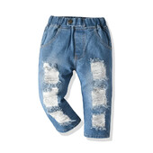 80-130 cm Blugi pentru copii Denim stil coreean Pantaloni elastici rupti Pantaloni băieți Jeans Blugi băieți Pantaloni cow Boy