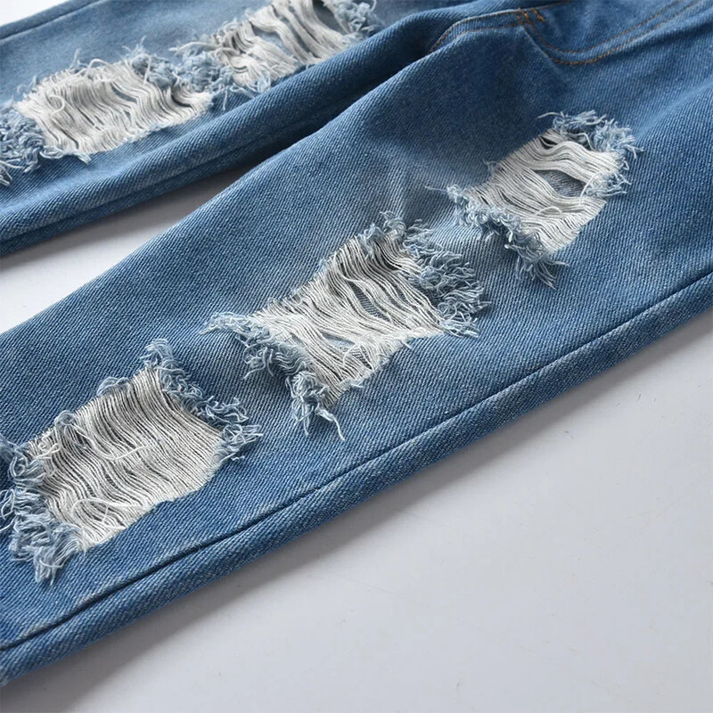 80-130 cm Blugi pentru copii Denim stil coreean Pantaloni elastici rupti Pantaloni băieți Jeans Blugi băieți Pantaloni cow Boy