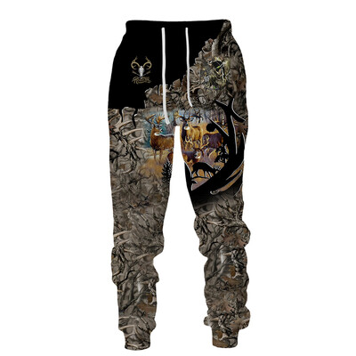 Muškarci, duge hlače, kampiranje na otvorenom, kamuflažni, ležerni lov na divlje životinje, jeleni, vepar, 3D print, trenirke, ribolov, fitness hlače, sportska odjeća