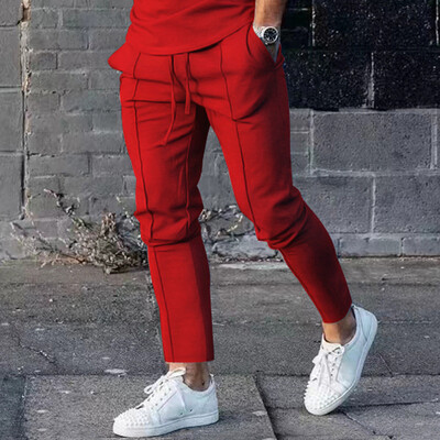 Primăvară Toamnă Pantaloni casual noi pentru bărbați Moda Mișcare Pantaloni confortabili de alergare cu buzunare elastice Pantaloni creion cu șnur