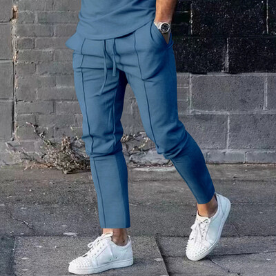 Primăvară Toamnă Pantaloni casual noi pentru bărbați Moda Mișcare Pantaloni confortabili de alergare cu buzunare elastice Pantaloni creion cu șnur