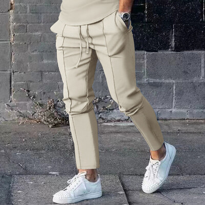 Primăvară Toamnă Pantaloni casual noi pentru bărbați Moda Mișcare Pantaloni confortabili de alergare cu buzunare elastice Pantaloni creion cu șnur