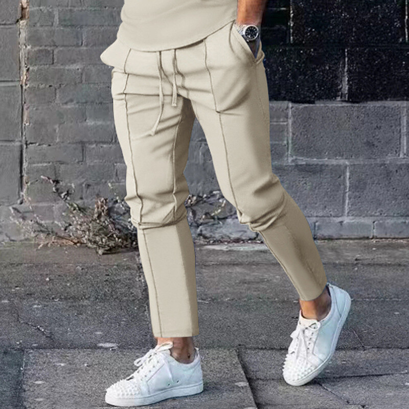 Primăvară Toamnă Pantaloni casual noi pentru bărbați Moda Mișcare Pantaloni confortabili de alergare cu buzunare elastice Pantaloni creion cu șnur