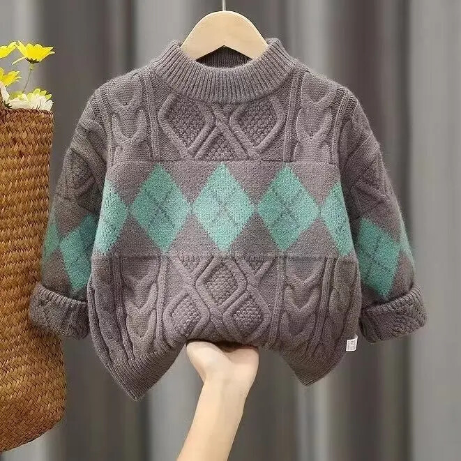 2023 Pulover coreean în stil nou pentru băieți, toamnă iarnă, pulover mijlociu până la mare pentru copii, top pentru bebeluși, design cu gât turnu