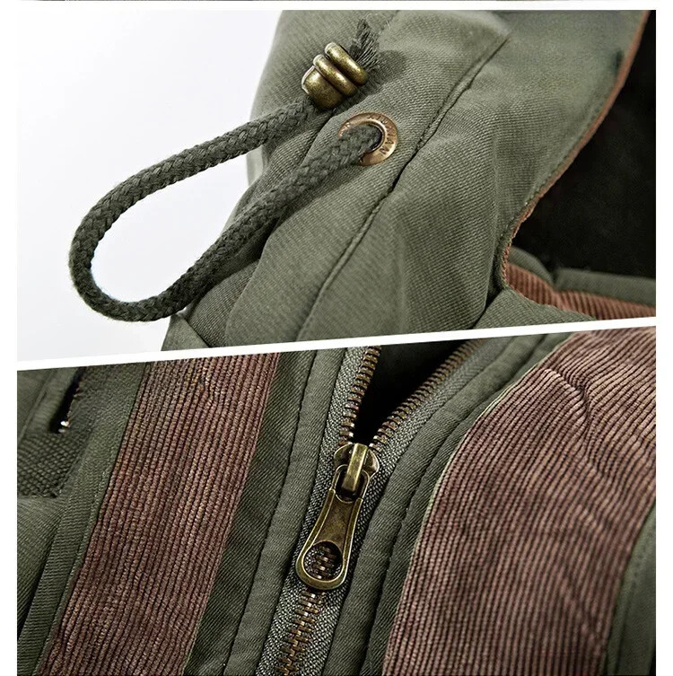 Vintage χοντρό μάλλινο ανδρικό μπουφάν 2024 Νέο χειμωνιάτικο φλις επένδυση Πάρκα με ζεστή κουκούλα ανδρικό αντιανεμικό βαμβακερό τζάκετ για σκι