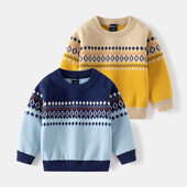 Pulover pentru băieți pentru copii coreeni din bumbac Argyle Wave pentru copii mici Pulovere pentru băieți 2024 catifea guler rotund cu tiv elastic pentru sugari