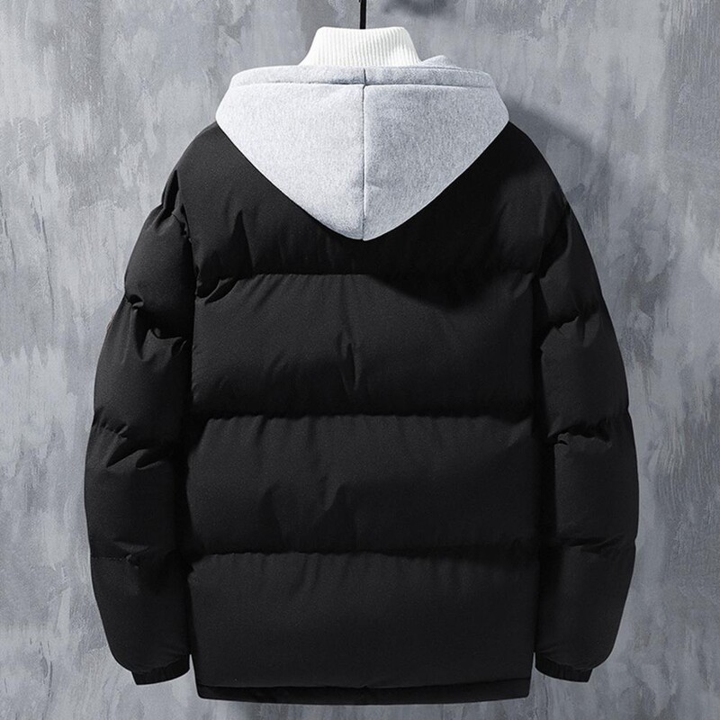 Ανδρικό χειμερινό μπουφάν με κουκούλα Ανδρικό παλτό με φερμουάρ Αντιανεμικό μπουφάν με κουκούλα για άντρες Παχύ βαμβακερό ένδυμα με ψεύτικα δύο τεμάχια