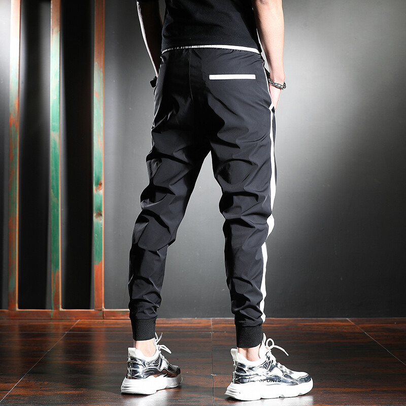 Ανδρικό λεπτό λευκό ριγέ παντελόνι Καλοκαιρινό καθημερινό λεπτό αθλητικό μολύβι παντελόνι μόδας κέντημα Ice Silk παντελόνι Jogger