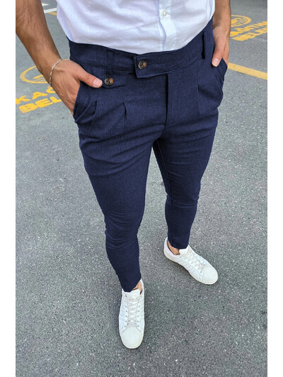Νέο ανδρικό business Casual Skinny Stretch Παντελόνι Pencil Παντελόνι Μόδας Φερμουάρ στη μέση της μέσης Μασίφ παντελόνι για τζόκινγκ χακί