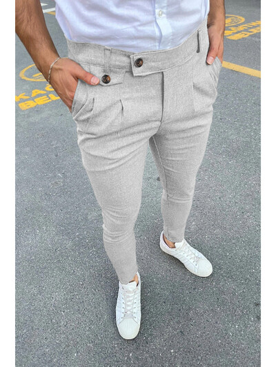 Νέο ανδρικό business Casual Skinny Stretch Παντελόνι Pencil Παντελόνι Μόδας Φερμουάρ στη μέση της μέσης Μασίφ παντελόνι για τζόκινγκ χακί