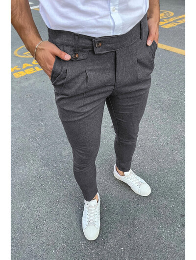 Νέο ανδρικό business Casual Skinny Stretch Παντελόνι Pencil Παντελόνι Μόδας Φερμουάρ στη μέση της μέσης Μασίφ παντελόνι για τζόκινγκ χακί