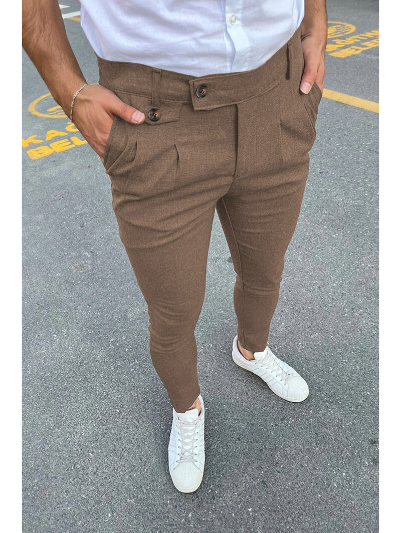 Νέο ανδρικό business Casual Skinny Stretch Παντελόνι Pencil Παντελόνι Μόδας Φερμουάρ στη μέση της μέσης Μασίφ παντελόνι για τζόκινγκ χακί