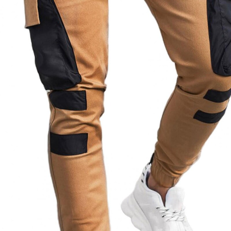 Pantaloni cargo de iarnă, bărbați, buzunare laterale mari Textură fină, culoare contrastantă, îmbinare, pantaloni sport, skinny, pantaloni de sport de lucru pentru bărbați