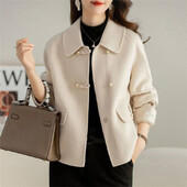 Jesen Zima Ženski dvostrani baršunasti vuneni kaput Ženska odjeća Vunena jakna Visokokvalitetni svestrani kratki kaput od mješavine vune