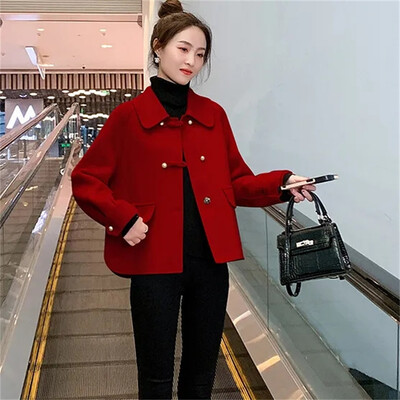 Jesen Zima Ženski dvostrani baršunasti vuneni kaput Ženska odjeća Vunena jakna Visokokvalitetni svestrani kratki kaput od mješavine vune