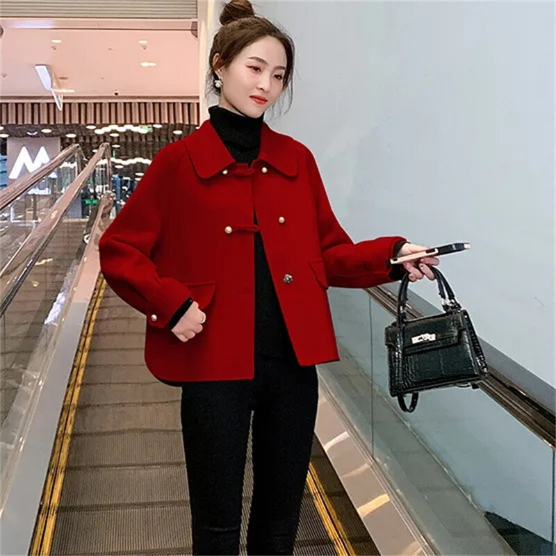 Jesen Zima Ženski dvostrani baršunasti vuneni kaput Ženska odjeća Vunena jakna Visokokvalitetni svestrani kratki kaput od mješavine vune