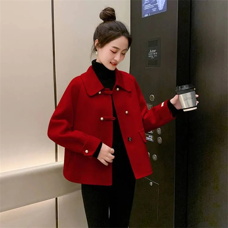 Jesen Zima Ženski dvostrani baršunasti vuneni kaput Ženska odjeća Vunena jakna Visokokvalitetni svestrani kratki kaput od mješavine vune