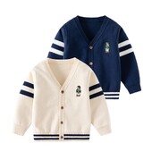 Pulover cu mânecă lungă brodat din desene animate ocazional pentru băieți, toamnă, cu decolteu în V, tricotat, cu un singur piept, pentru copii 2-7 ani