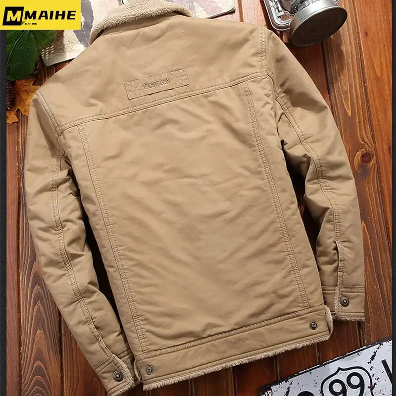 Retro kažokādas apkakle Ziemas jaka Vīriešu jauns Biezs silts Mētelis Ikdienas jēra vilna Parka Vīriešu Trend Jaka Vīriešu Bomberjaka 6xl