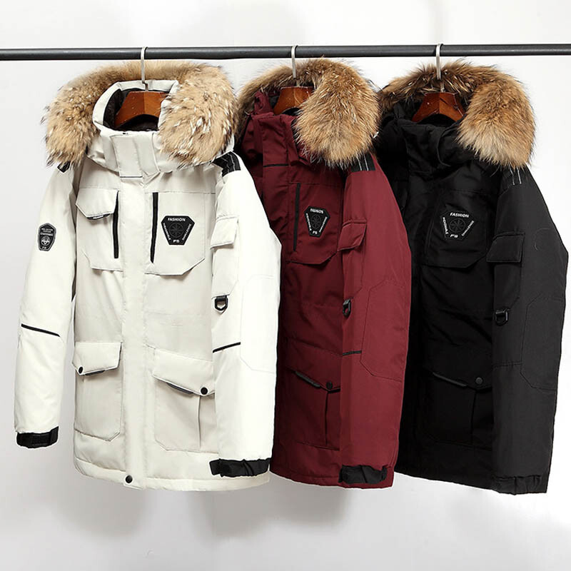 Ανδρικά πουπουλένια μπουφάν Big Real Fur Collar Warm Parka -30 Degrees Ανδρικά casual 90% White Duck Down Παλτό Χειμώνας Χιόνι Παχύ πανωφόρι