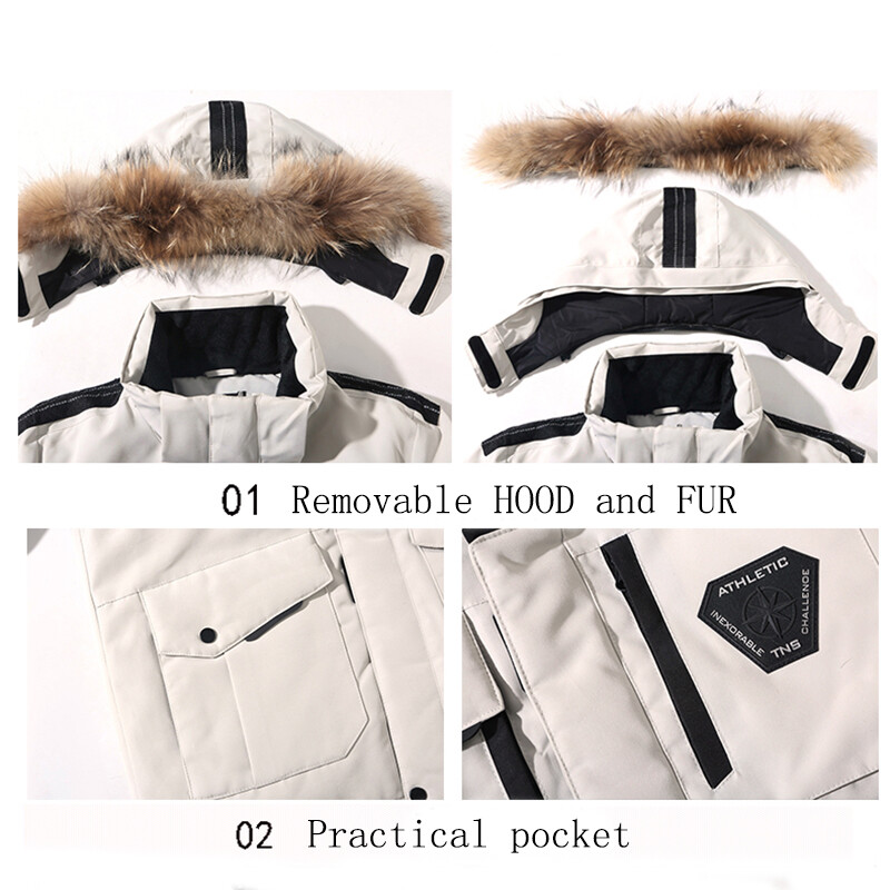Ανδρικά πουπουλένια μπουφάν Big Real Fur Collar Warm Parka -30 Degrees Ανδρικά casual 90% White Duck Down Παλτό Χειμώνας Χιόνι Παχύ πανωφόρι
