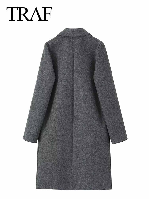 TRAF Φθινόπωρο Χειμώνας Γυναικείο Κομψό μακρυμάνικο φαρδύ παλτό Γυναικείο vintage μονόχρωμο πέτο Ζεστό μακρύ αντιανεμικό πανωφόρι ρούχα