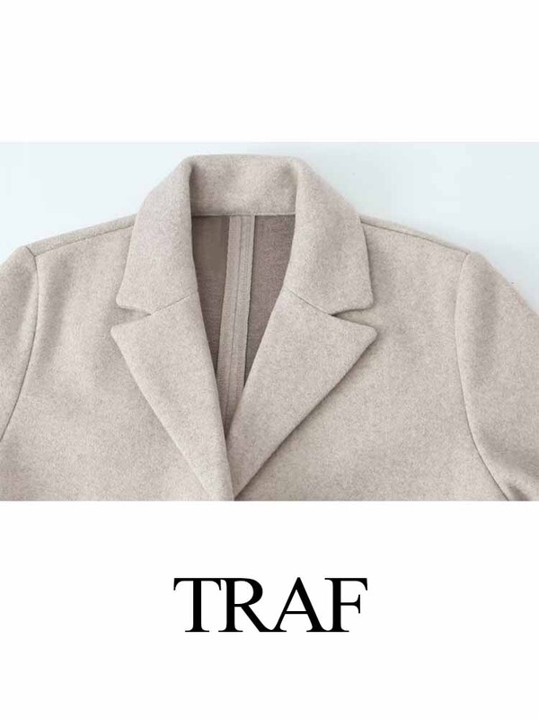 TRAF Φθινόπωρο Χειμώνας Γυναικείο Κομψό μακρυμάνικο φαρδύ παλτό Γυναικείο vintage μονόχρωμο πέτο Ζεστό μακρύ αντιανεμικό πανωφόρι ρούχα