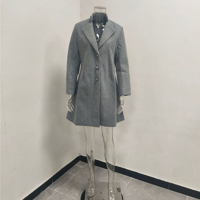 Jachetă de lână pentru femei 2024, nou toamnă iarnă, haină de lână de lungime mijlocie, guler coreean cu cataramă cu un singur piept, îmbrăcăminte exterioară pentru femei